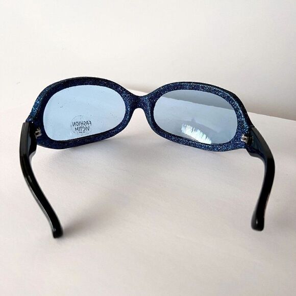Vintage Bug Eye Huge Rave Sunglasses Blue Lens Glitter Oversized Wrap Goth - Picture 6 of 6